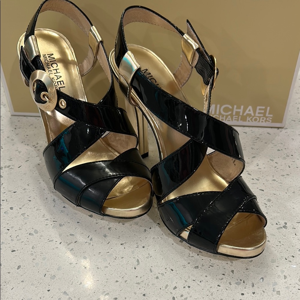 Michael Kors McLane Black Patent Sandal.